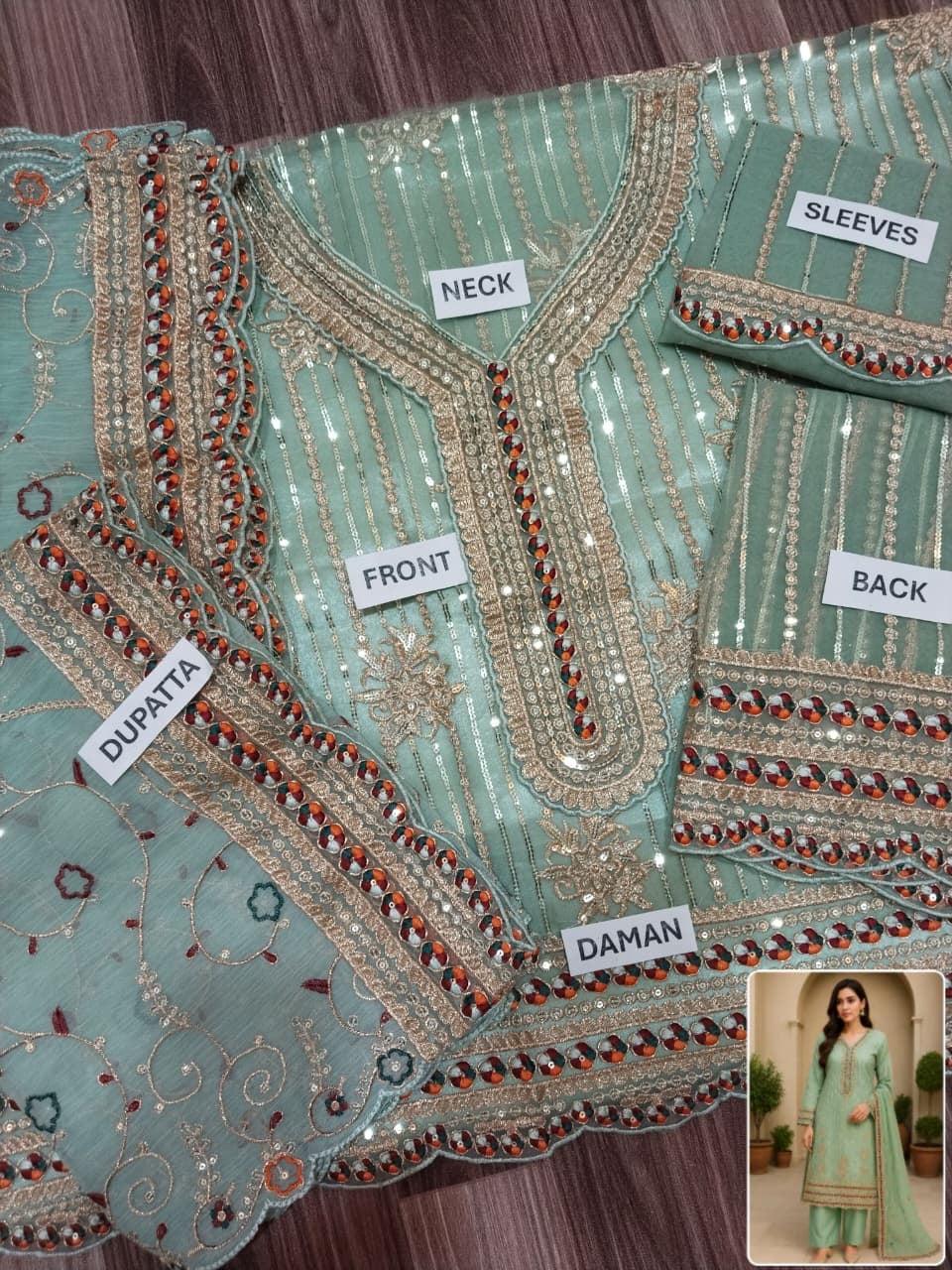 Premium Embroidered Organza Suit