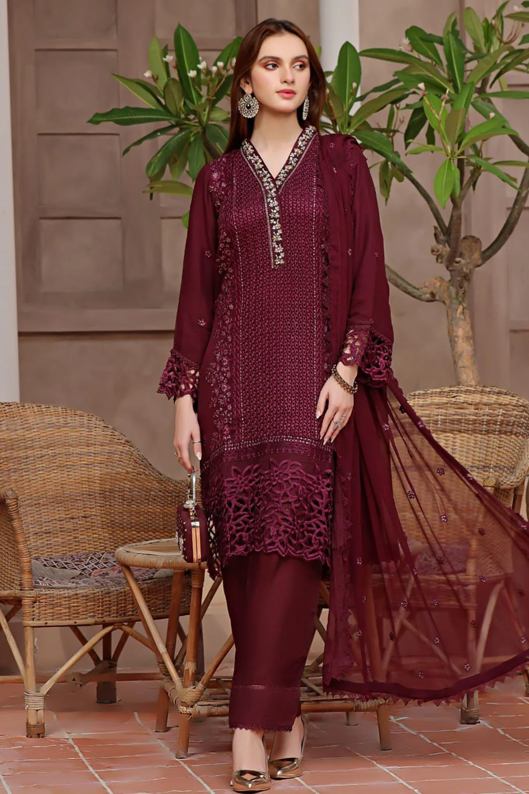 Crimson Chiffon Suit