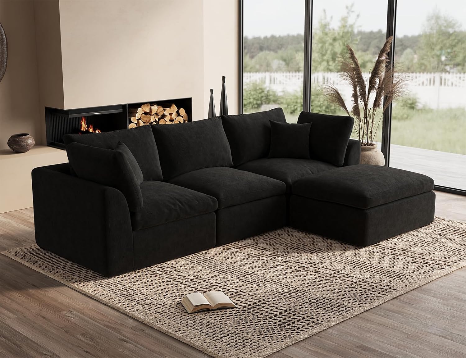 110 inch cloud sectional sofa for living room, convertible L-shaped sofa 3 seater sectional sofa