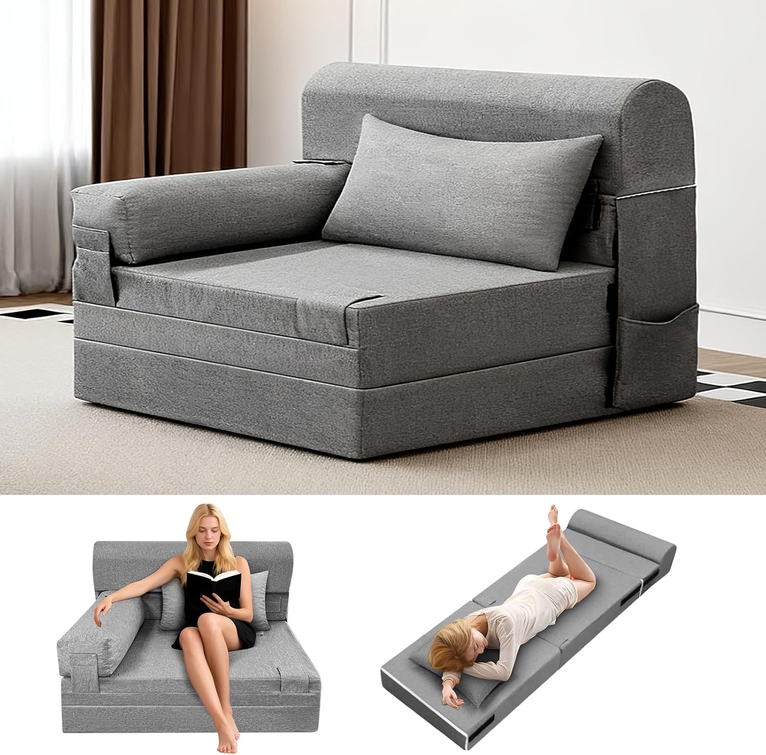 Folding Sofa Bed-Convertible Sleeper Chair Comfy Floor & Futon Sofa Bed
