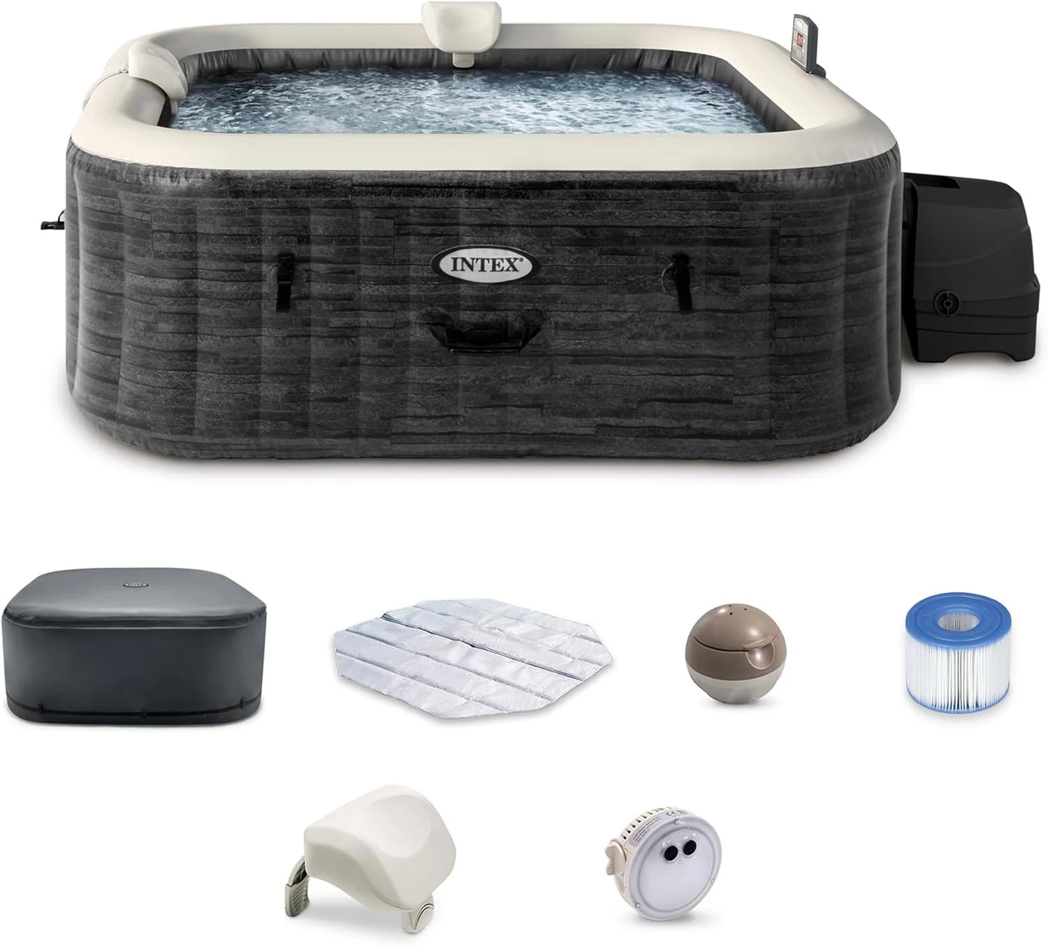 INTEX PureSpa Greystone Deluxe Inflatable Hot Tub with with Built in FastFill Inflation System