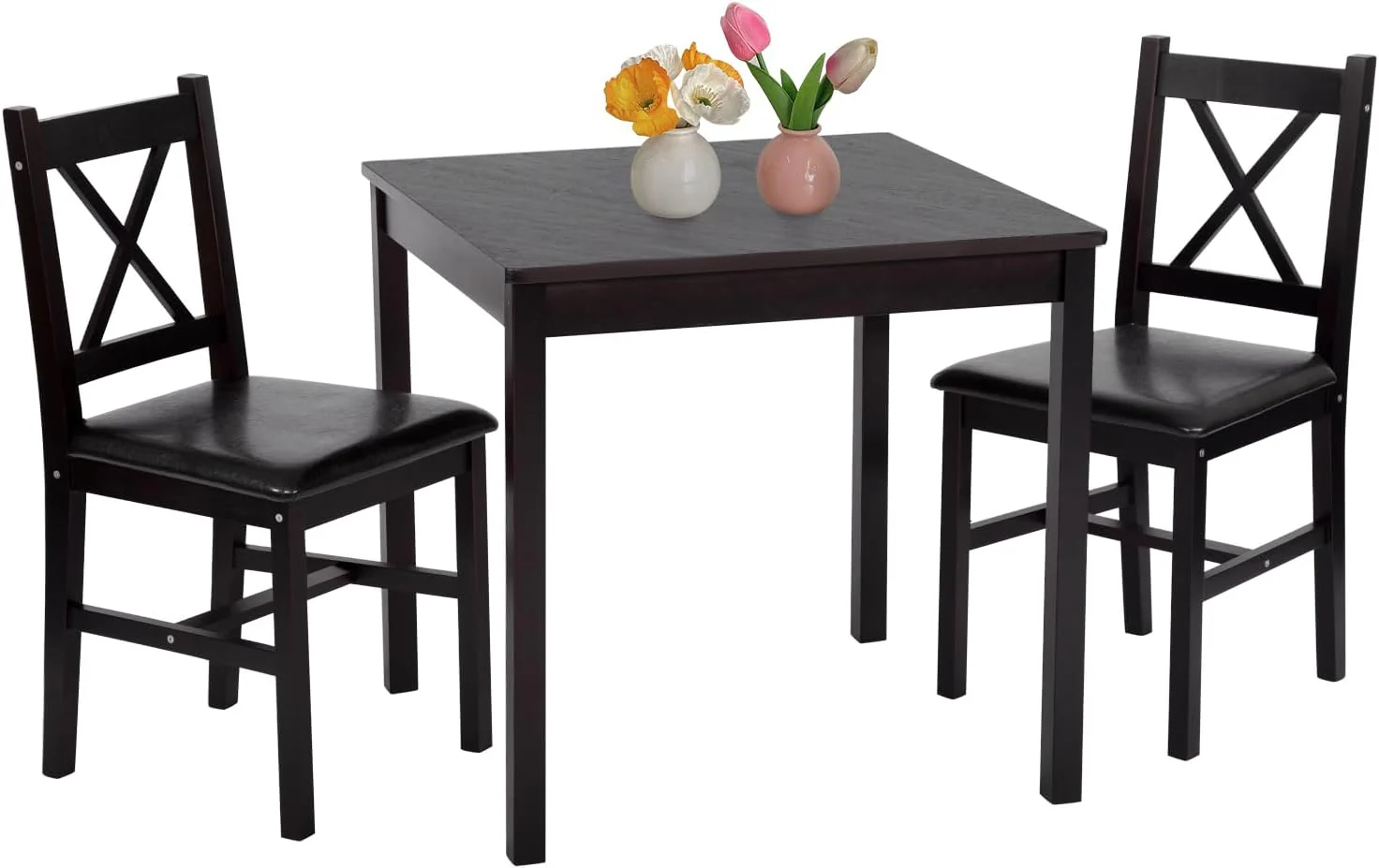 FDW 5 Piece Solid Wood Dining Table Set Space Saving Design Smooth Surface Pine Kitchen Table