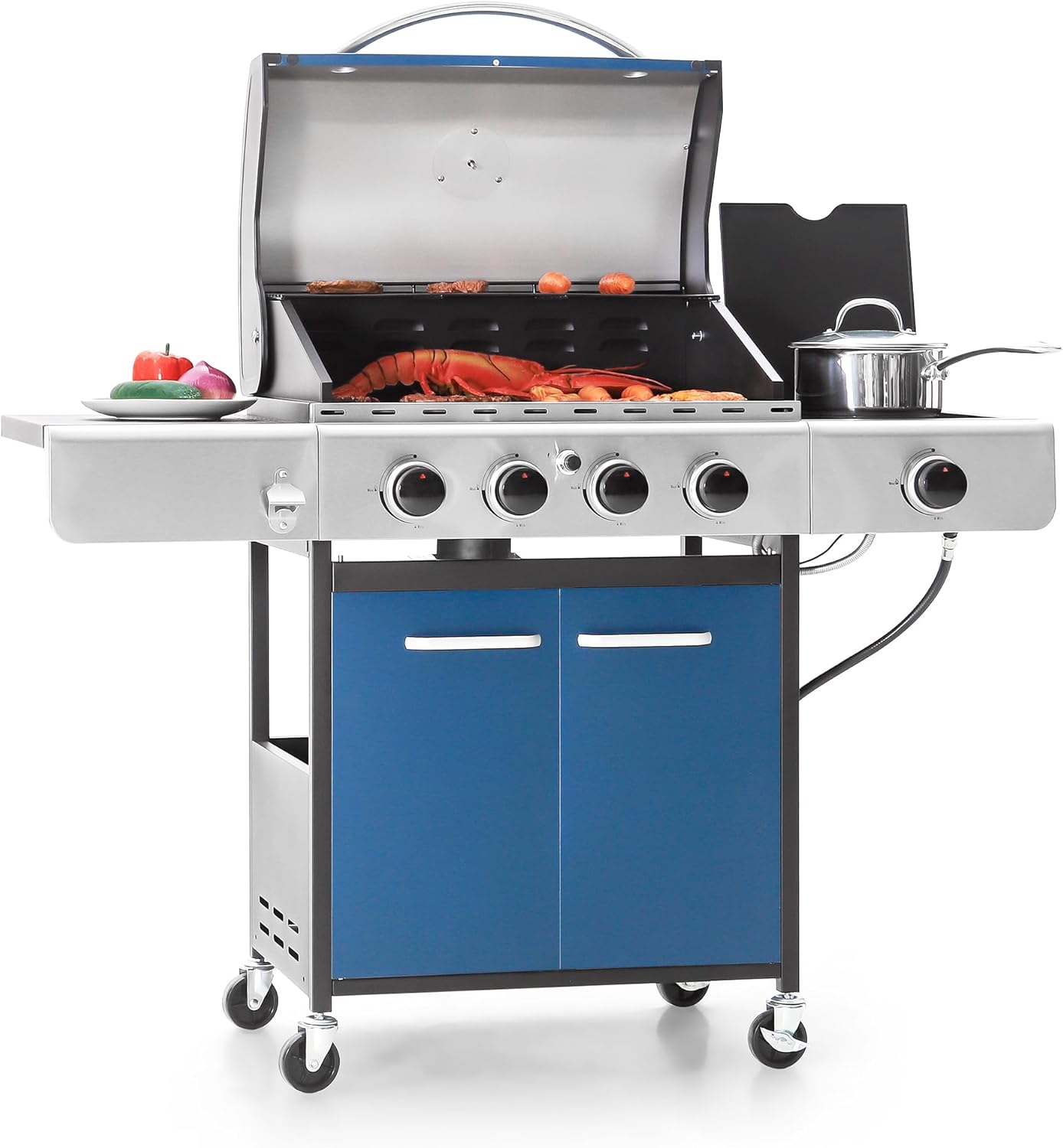 Burner Propane Gas BBQ Grill with Side Burner & Porcelain-Enameled Cast Iron Grates, 42,000 BTU Output Stainless Steel Grill for Outdoor Cooking Kitchen and Patio Backyard Barbecue-Captiva