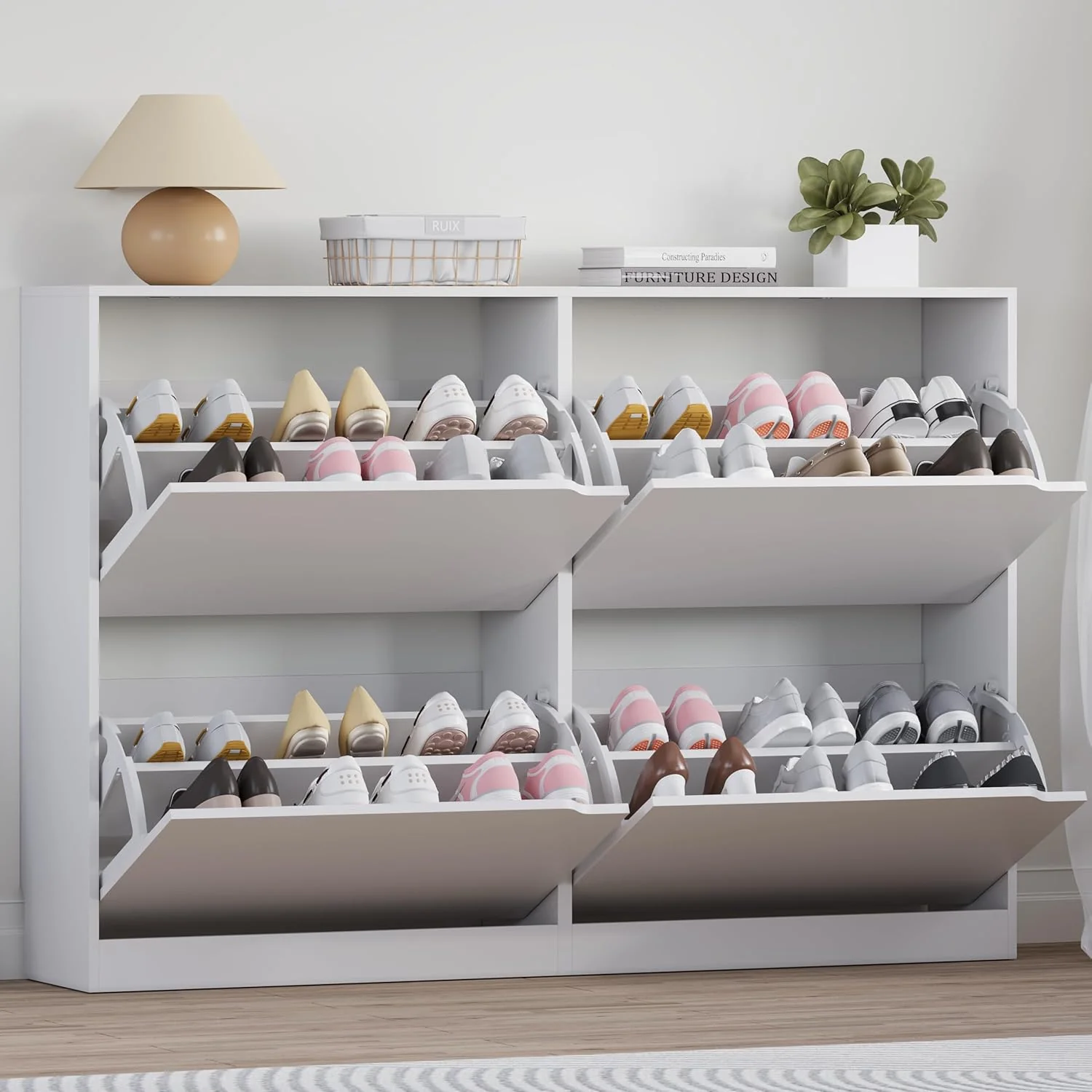 Shoe cabinet with 3 flip-top drawers, concealed wooden shoe cabinet.