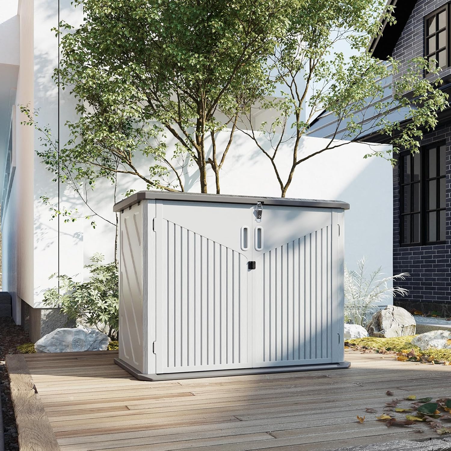 Oxun Outdoor Storage Shed, 64 Cubic Feet Vertical Storage Shed Outdoor with Floor