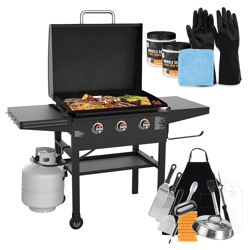 Griddle 2080 with Hood XL Griddle Original 3-Burner Outdoor Flat Top Grill,Griddle Accessories, Seasoning, and Wholesalehome Gloves and Cloth