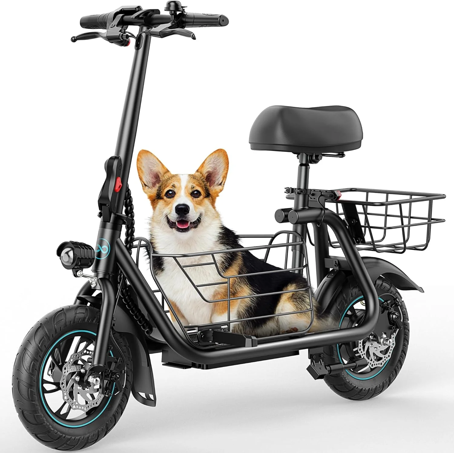 Gyroor Adult Electric Scooter with Large Center Basket, 20 Mile Range, Foldable, and Seat