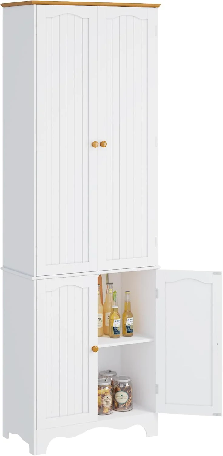 Function Home Tall Pantry Cabinet, Freestanding Storage Cabinet, Wooden Kitchen Pantry with 4 Doors and 5 Shelves, 72