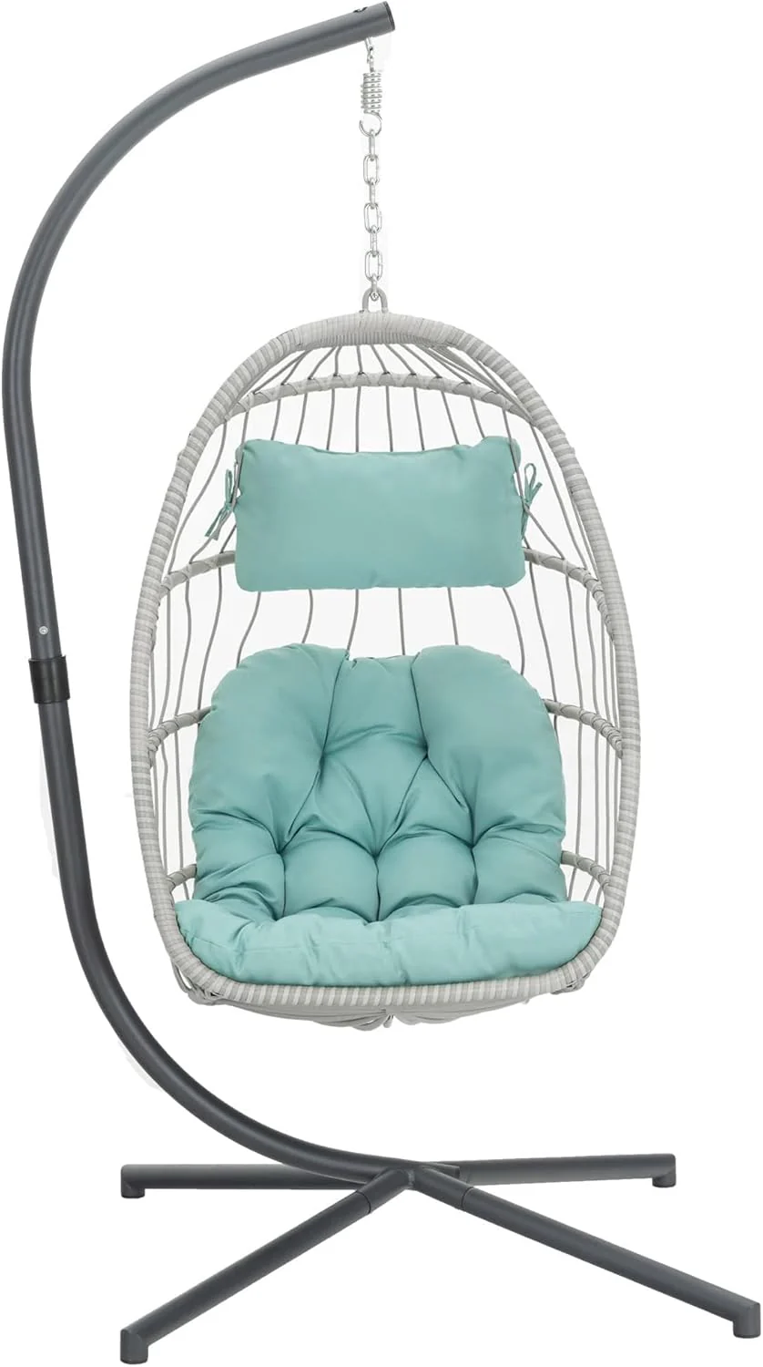 Yechen Indoor Outdoor Egg Hanging Chair with Stand, Patio Wicker Swing Egg Chair Indoor Swinging Chair Outdoor Hammock Egg Chair 350lbs Capacity for Patio Bedroom Balcony, Charcoal Grey (EG-001)