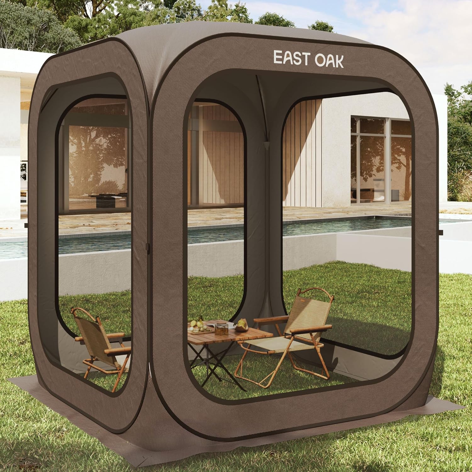 EAST OAK Screen House Tent Pop-Up, Portable Screen Room Canopy Instant Screen Tent 10 x 10 FT with Carry Bag for Patio, Backyard, Deck & Outdoor Activities, Beige