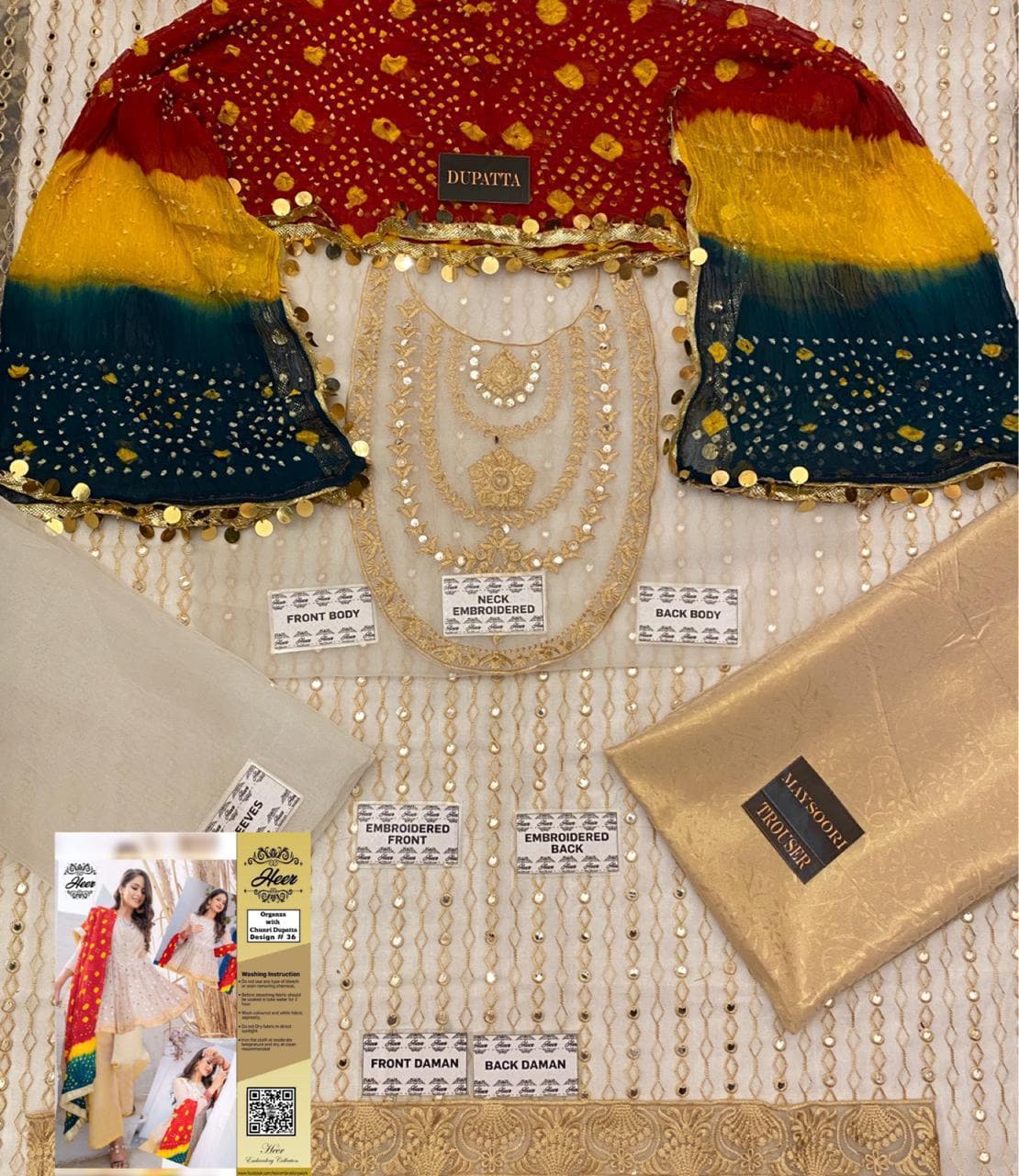 Dholki Embroidered Organza Suit