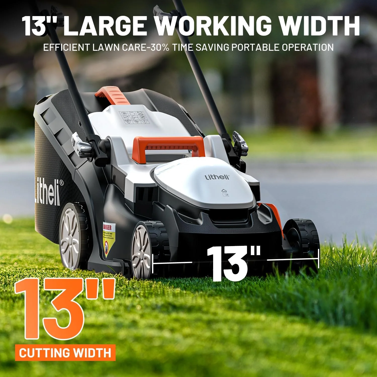 Litheli Cordless Lawn Mower 13 Inch, U20 Handy+ 20V Electric Lawn Mowers for Garden, Yard and Farm, 5 Heights Adjustment, Light Weight, 4 x 4.0Ah Portable Battery Included