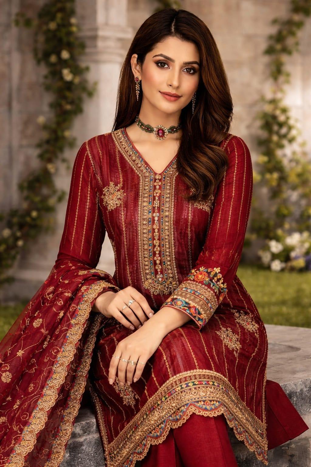 Luxury Embroidered Chiffon Suit