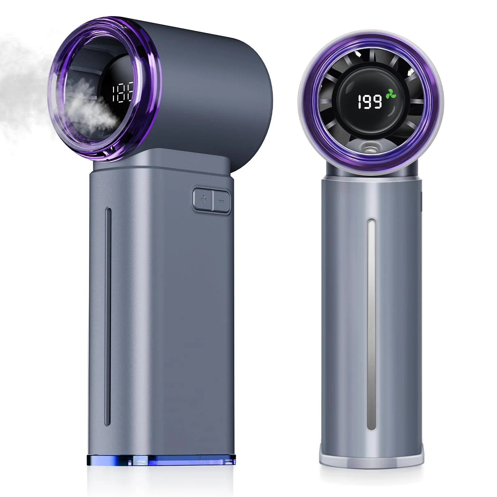 Handheld Misting Fan w/199 Speeds, 5000mAh Power Bank, Digital Display