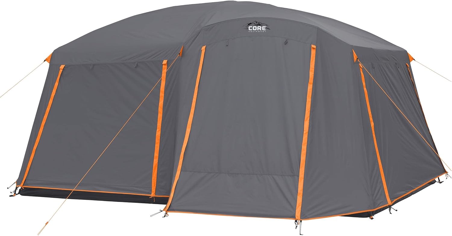 CORE Straight Wall Cabin Tents | 10 Person / 11 Person / 12 Person Large Multi Room Family Tents for Car Camping & Outdoor Adventures