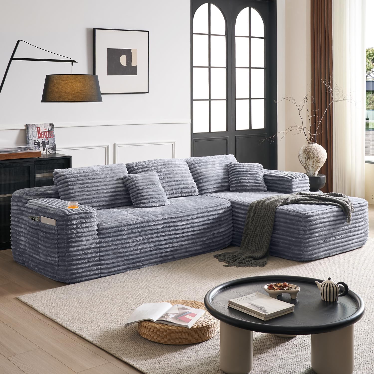 Cloud Sectional Couch with L-Shape Chaise, Modern Modular Sofa with Deep Seat, Built-in Cup Holder & Storage Pocket