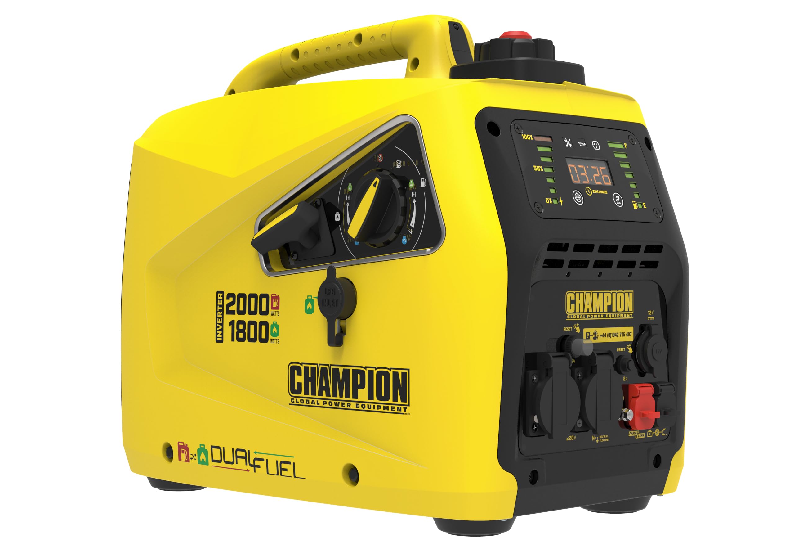 Champion Power Equipment Petrol   Gas Power Generator (2000 Watt, Power Inverter, Generator with LED Display, Dual Fuel, Extremely Quiet) 8200i-E-DF-EU, Yellow