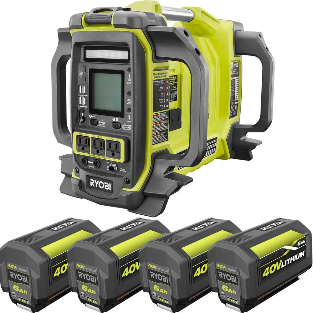 40V 1800-Watt Portable Battery Power Station Inverter Generator and 4-Port Charger with (4) 6.0 Ah Batteries RYi1802B6-6