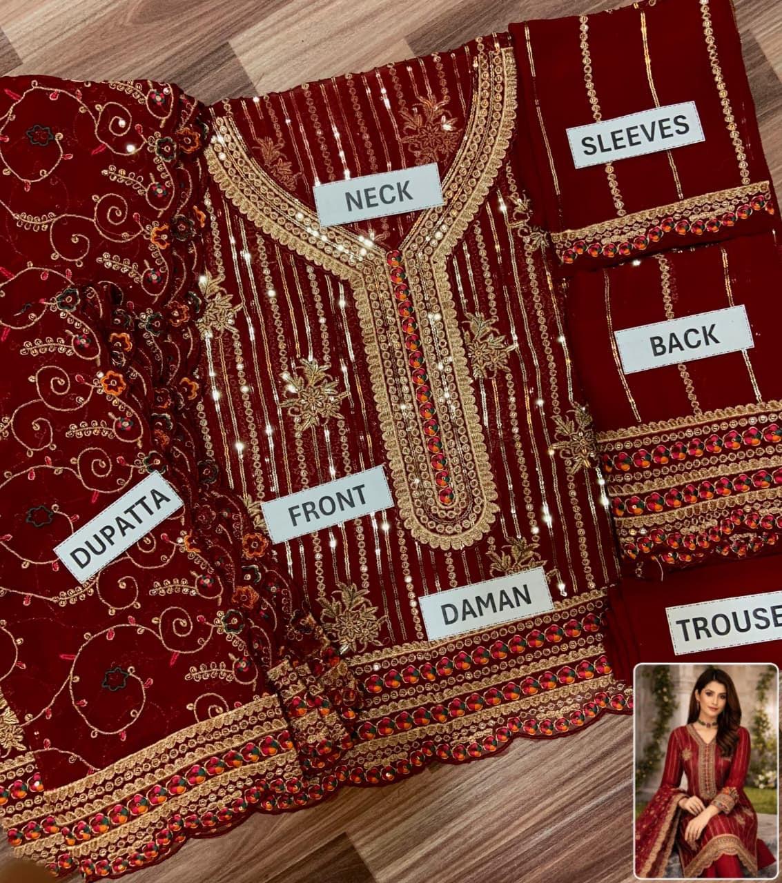 Luxury Embroidered Chiffon Suit