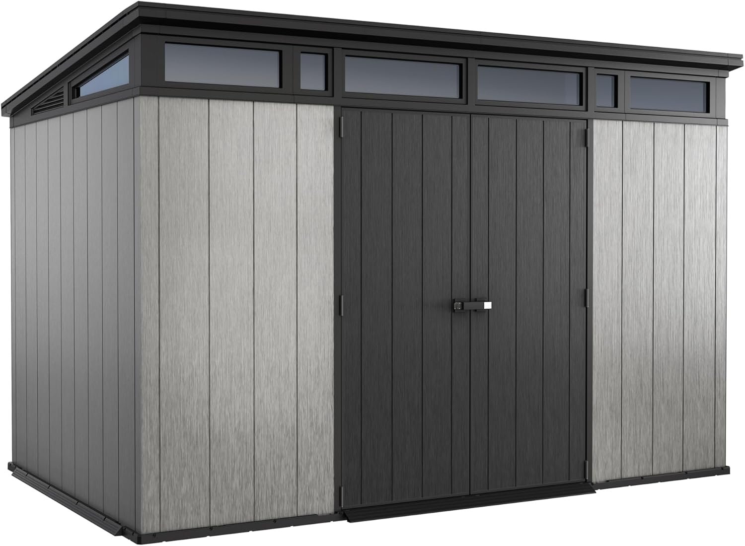 Keter Artisan 11��7 Modern Resin Outdoor Storage Shed Kit-Perfect to Store Patio Furniture, Garden Tools Bike Accessories, Beach Chairs and Lawn Mower, Grey & Black