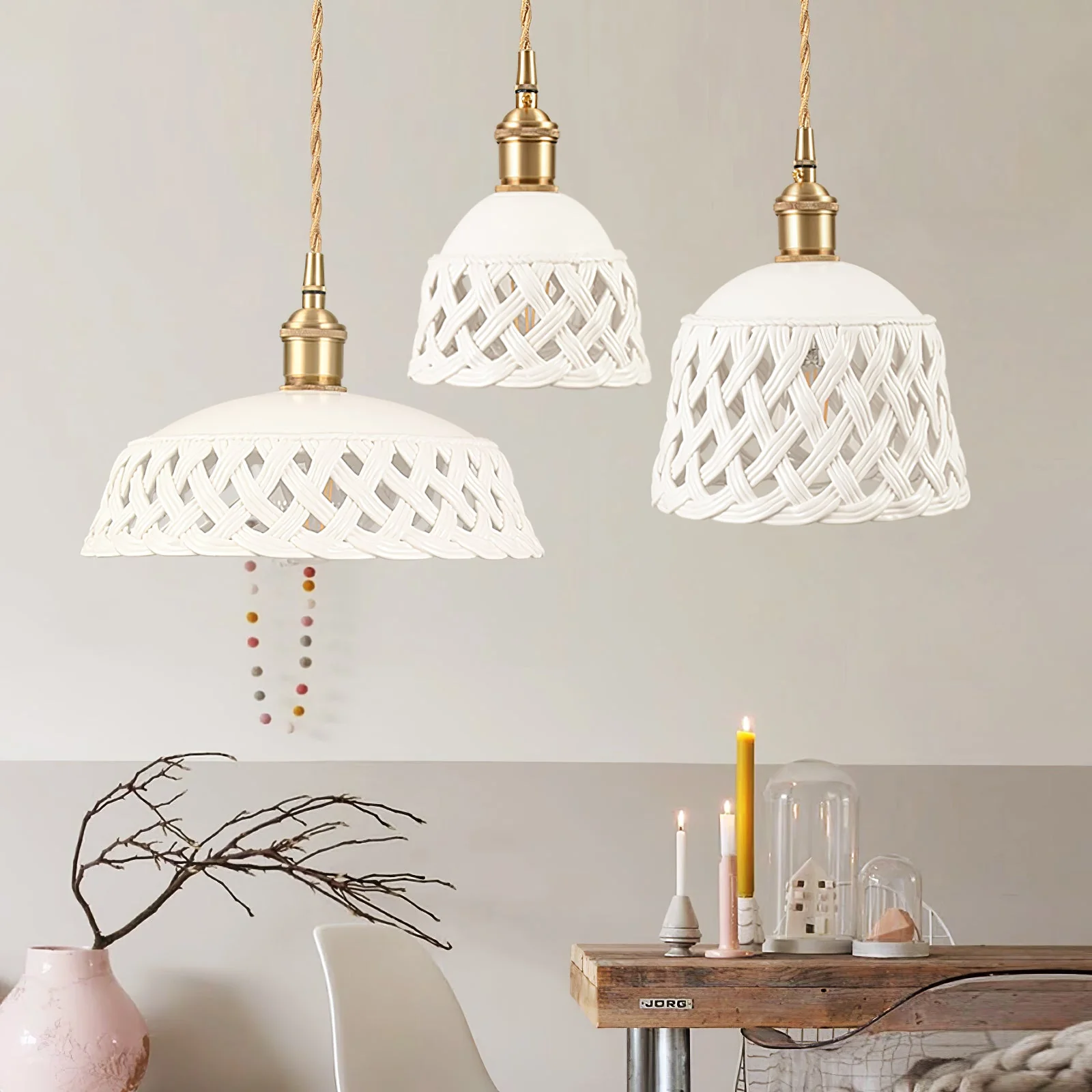 Céravelle | Lampe Suspendue – Céramique artisanale émail blanc mat