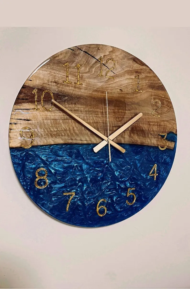 Custom Made Large Epoxy Wall Clock �C Natural Sheesham Wood Live Edge Design �C Modern Resin Art with Number Markers �C Unique Housewarming Gift Decor