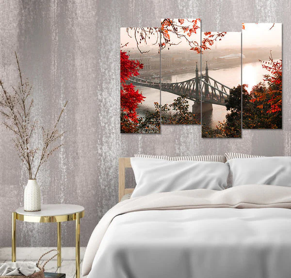 Elisabeth Bridge Budapest In Autumn Colors (4 Panel) Nature Wall Art