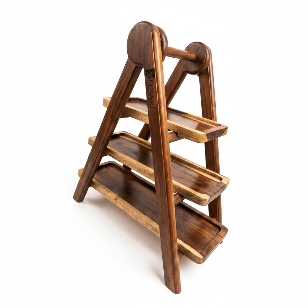 Wooden Triple Tray Stand for Countertop �C Handcrafted Multi Level Triple Tray Stand for Serving, Kitchen Display & Home Decor