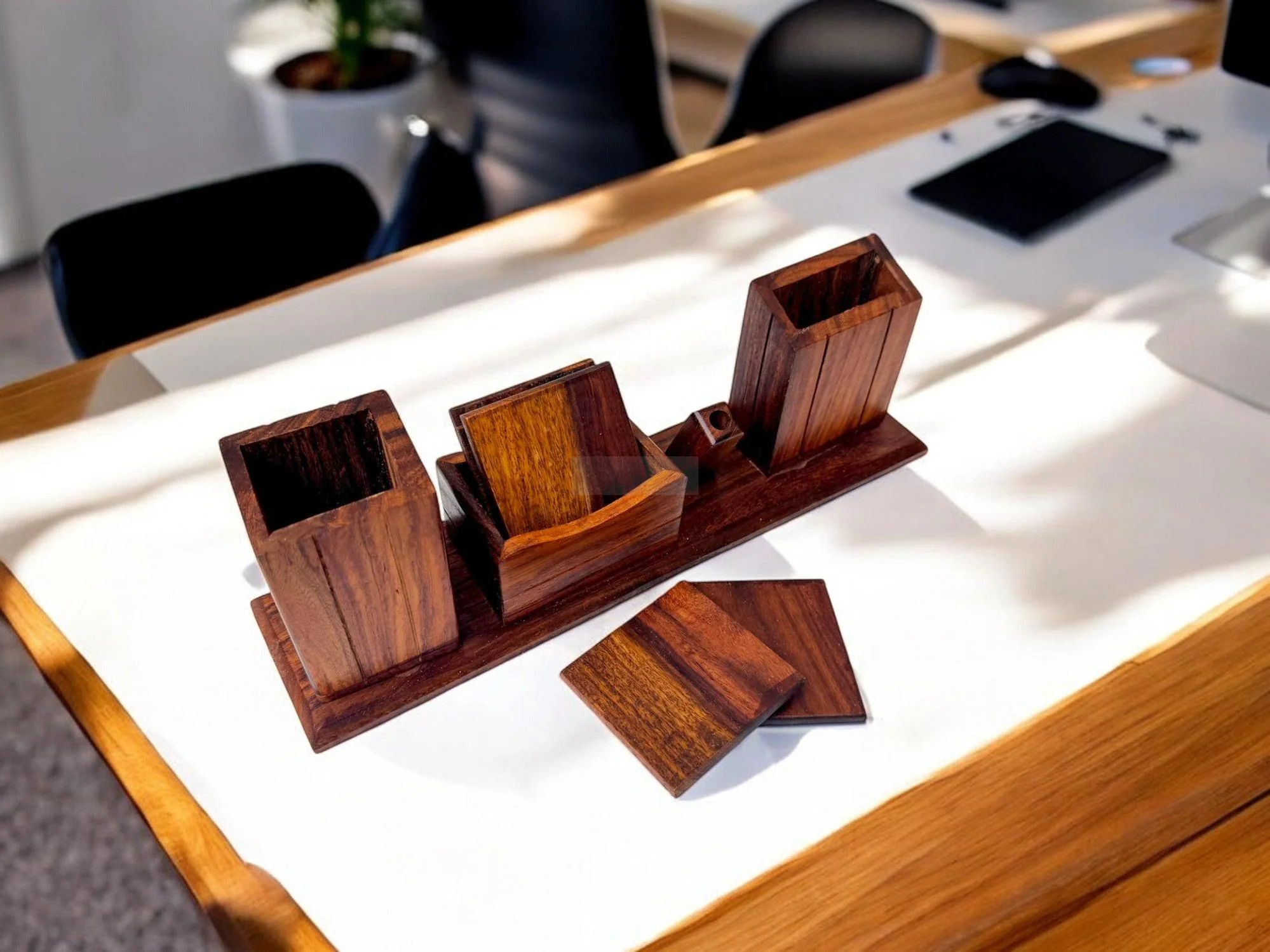 Wooden Desk Organizer for Office - Eco-Friendly, Stylish & Durable with Multiple Compartments for Home and Office Use