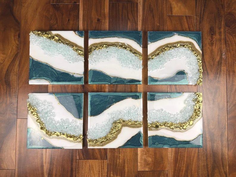 Elegant Resin Wall D��cor with Stone Accents (Set of 6)