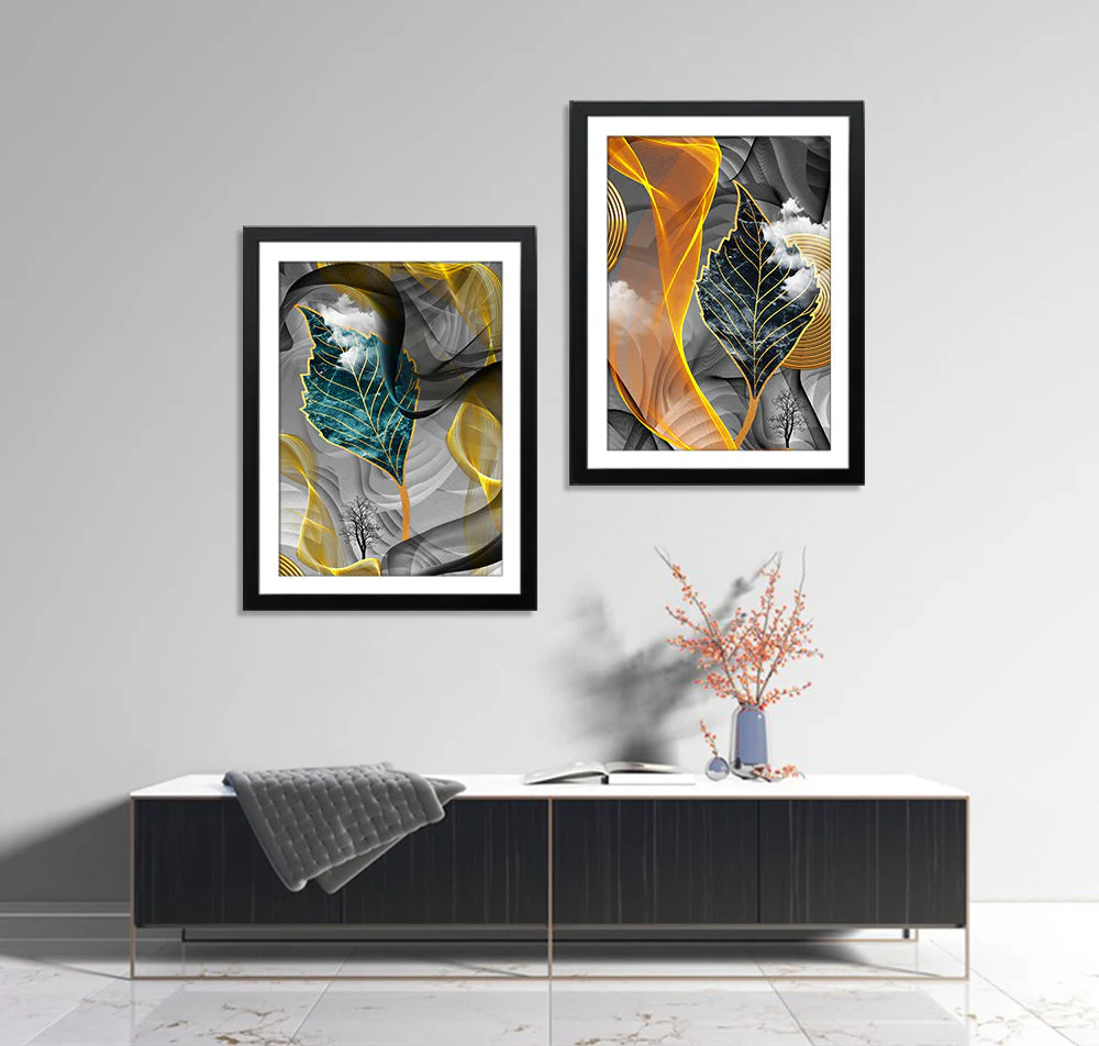 Casal & Grey Leaves In Flames (2 Panel) Nordic Wall Art