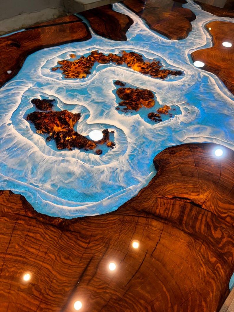 Multiple Pieces Live Edge Rosewood Resin Table - Unique & Elegant