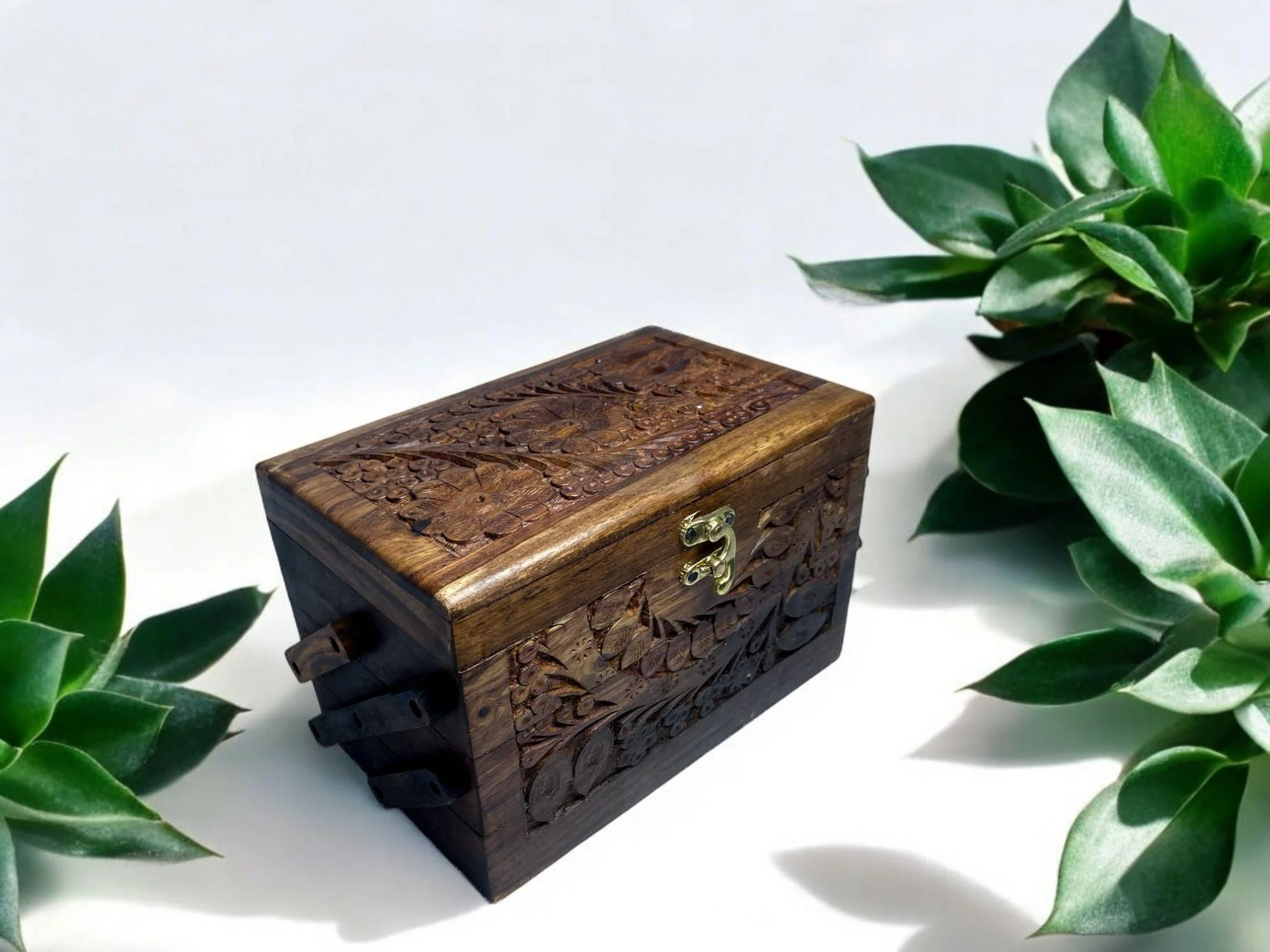 Handcrafted Rosewood Three-Compartment Jewelry Box