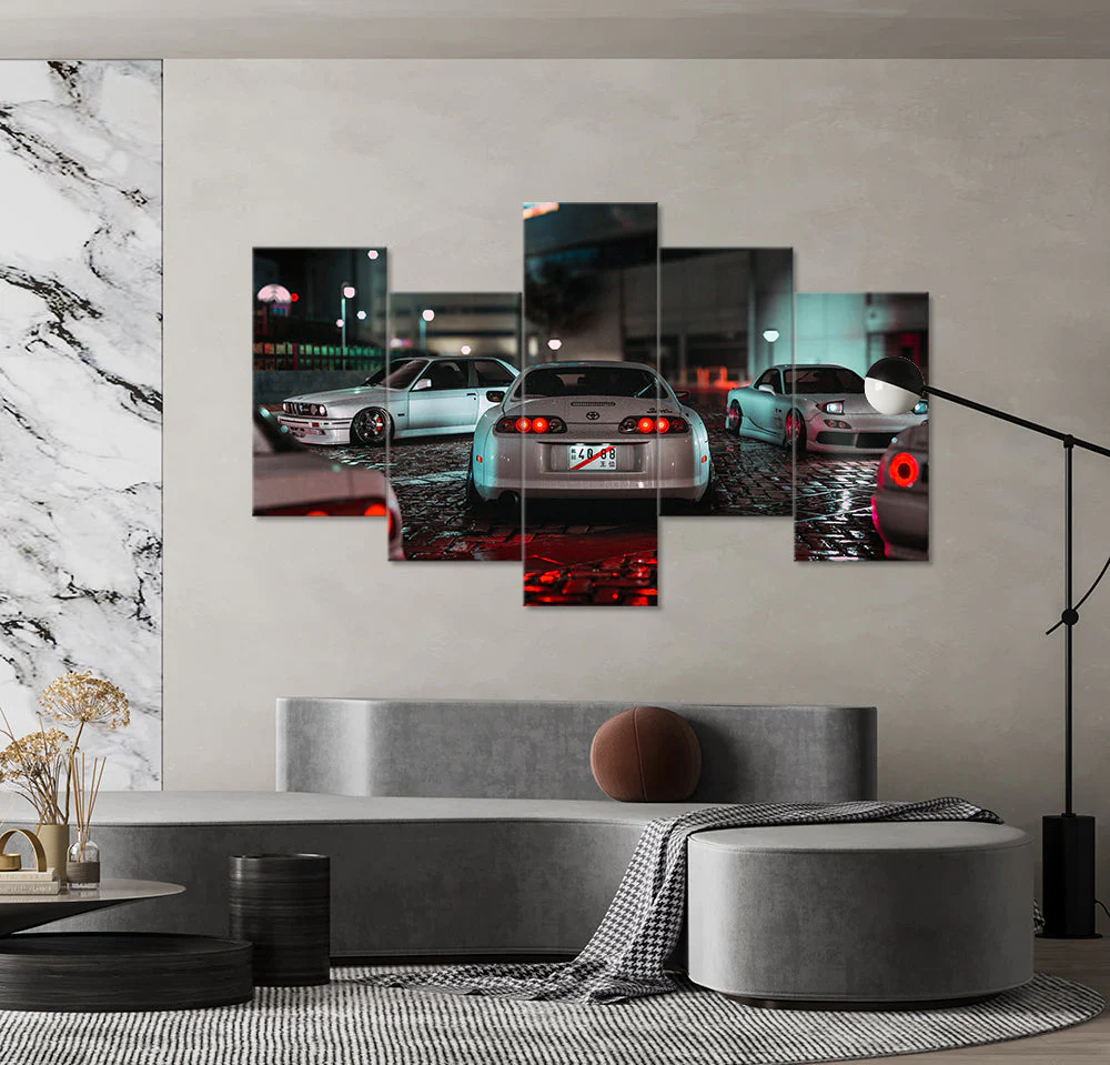 Toyota Supra JDM Gang In Rainy Night (5 Panel) Cars Wall Art