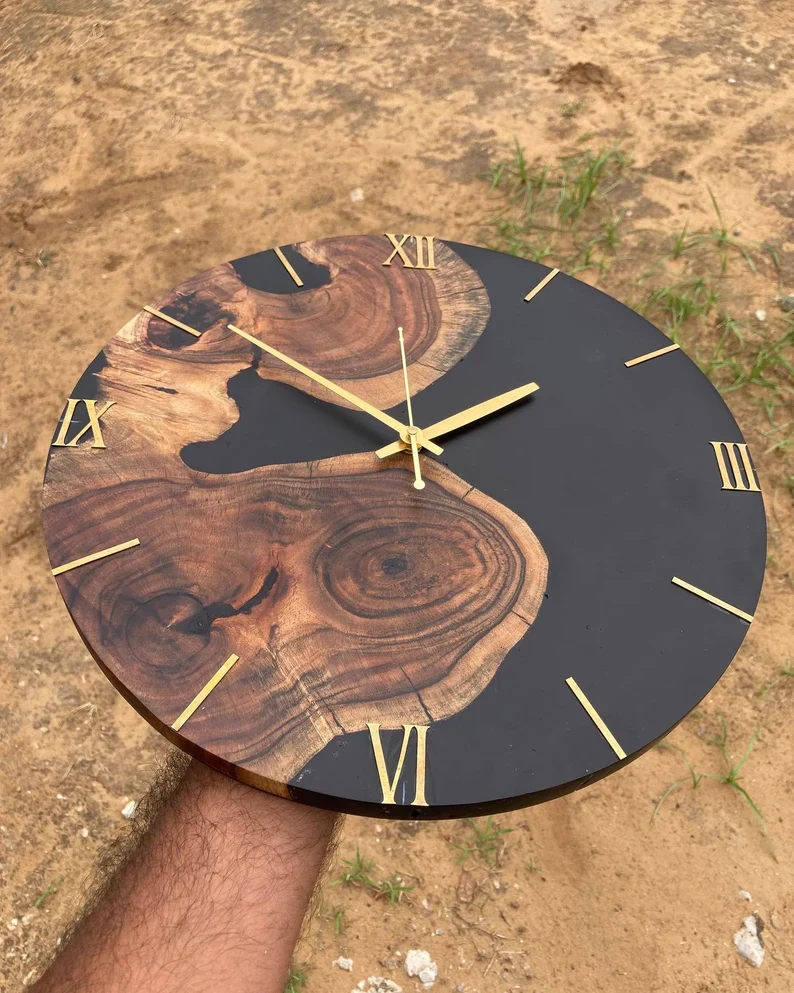 Handmade Wooden Epoxy Wall Clock �C Unique Designer Resin Wall Clock, Custom Made Wooden Timepiece for Modern Home & Office Decor with Artistic Resin Inlays