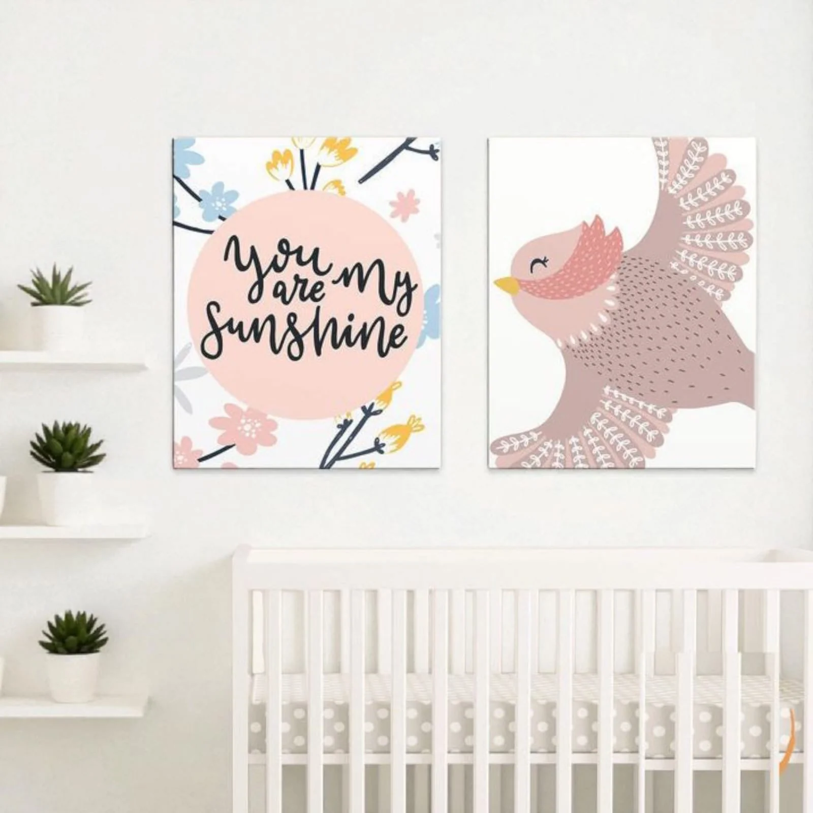 Sunshine Pink Bird (Set of 2) Nursery Poster Art