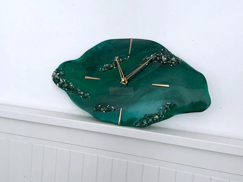 Live Edge Wall Clock with Resin and Stone Detailing