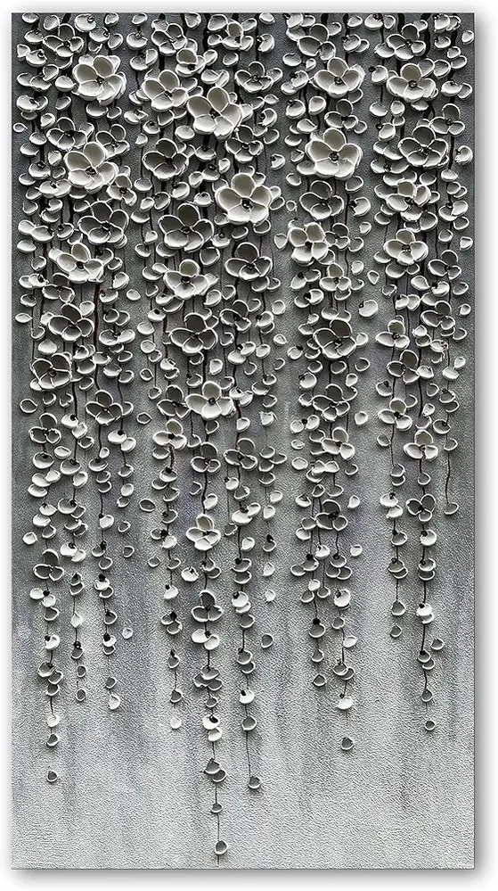 Epicler Modern Art Oil Painting, White Flower Wall Art Painting, Abstract Canvas Wall Art for Home Wall Decoration