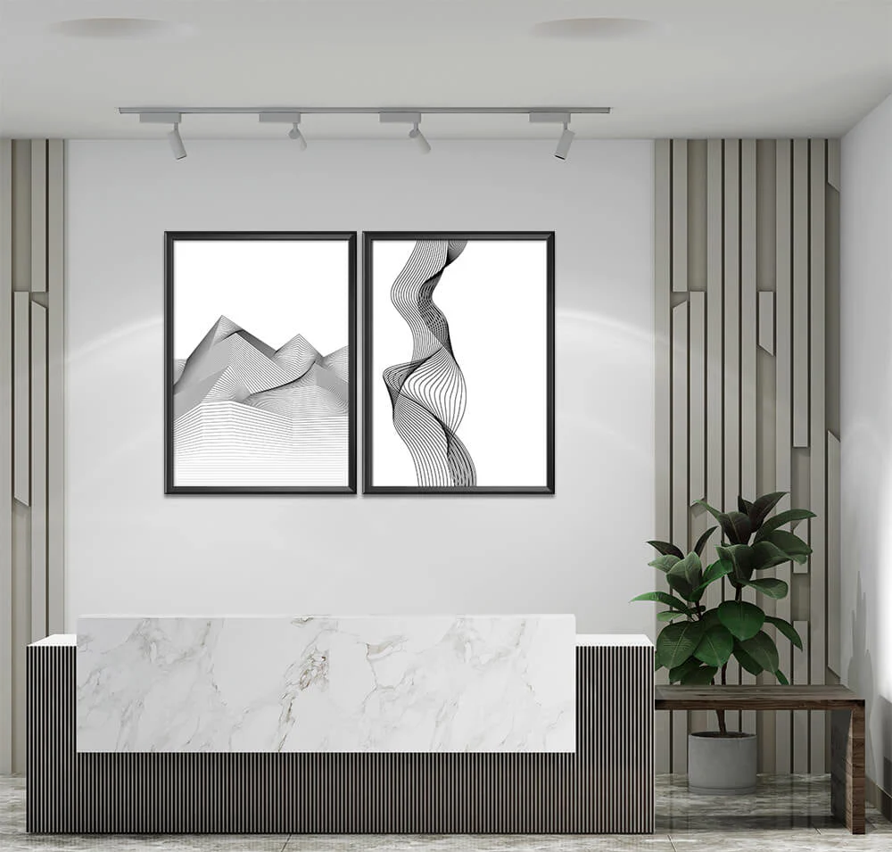 Waves in Abstract Line Art (2 Panel) Digital Wall Art