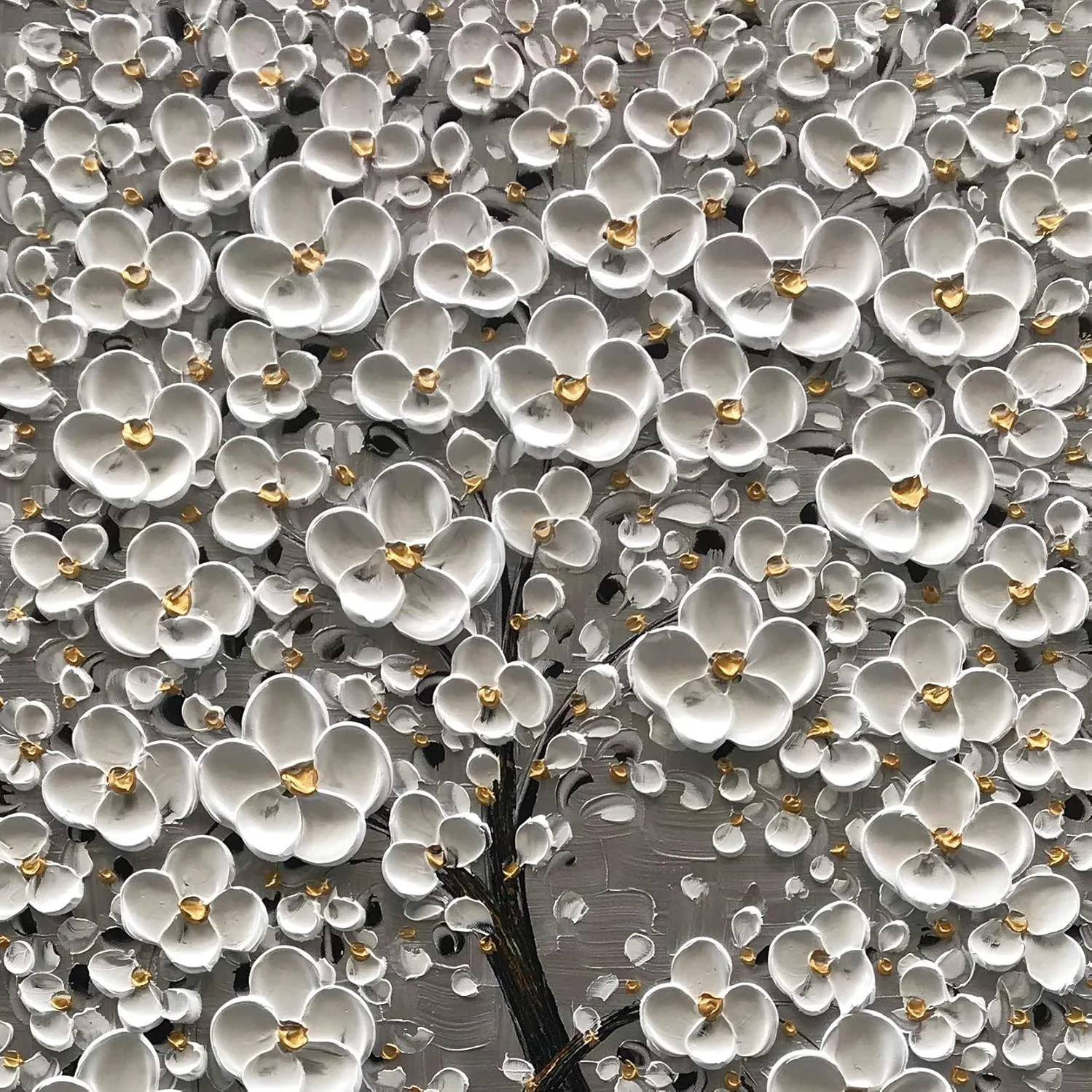 Epicler 100% Hand-Painted Flower Tree Mural, 3D Vertical Abstract Oil Painting, White Flower Art Wall Decoration, Living Room, Bedroom, Dining Room Mural