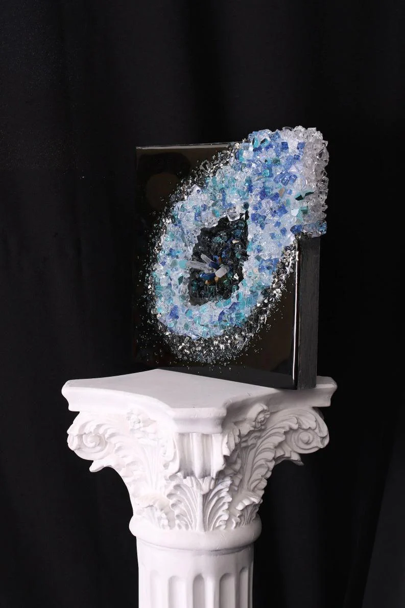 Black Resin Wall Art with Crystal Stone Accents