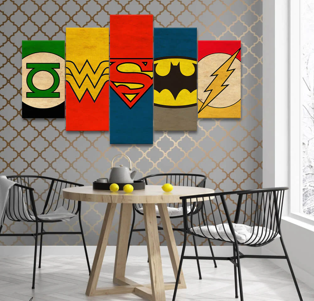 Superhero Logo Stripes (5 Panel) Comics Wall Art