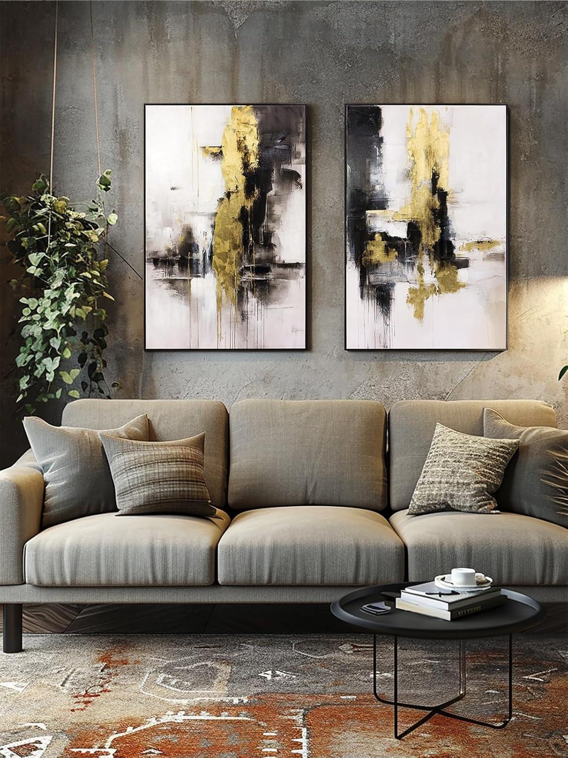 Canvas Wall Art - Black and Gold Wall Art Decor - Large Abstract Wall Art for living room bedroom office bathroom