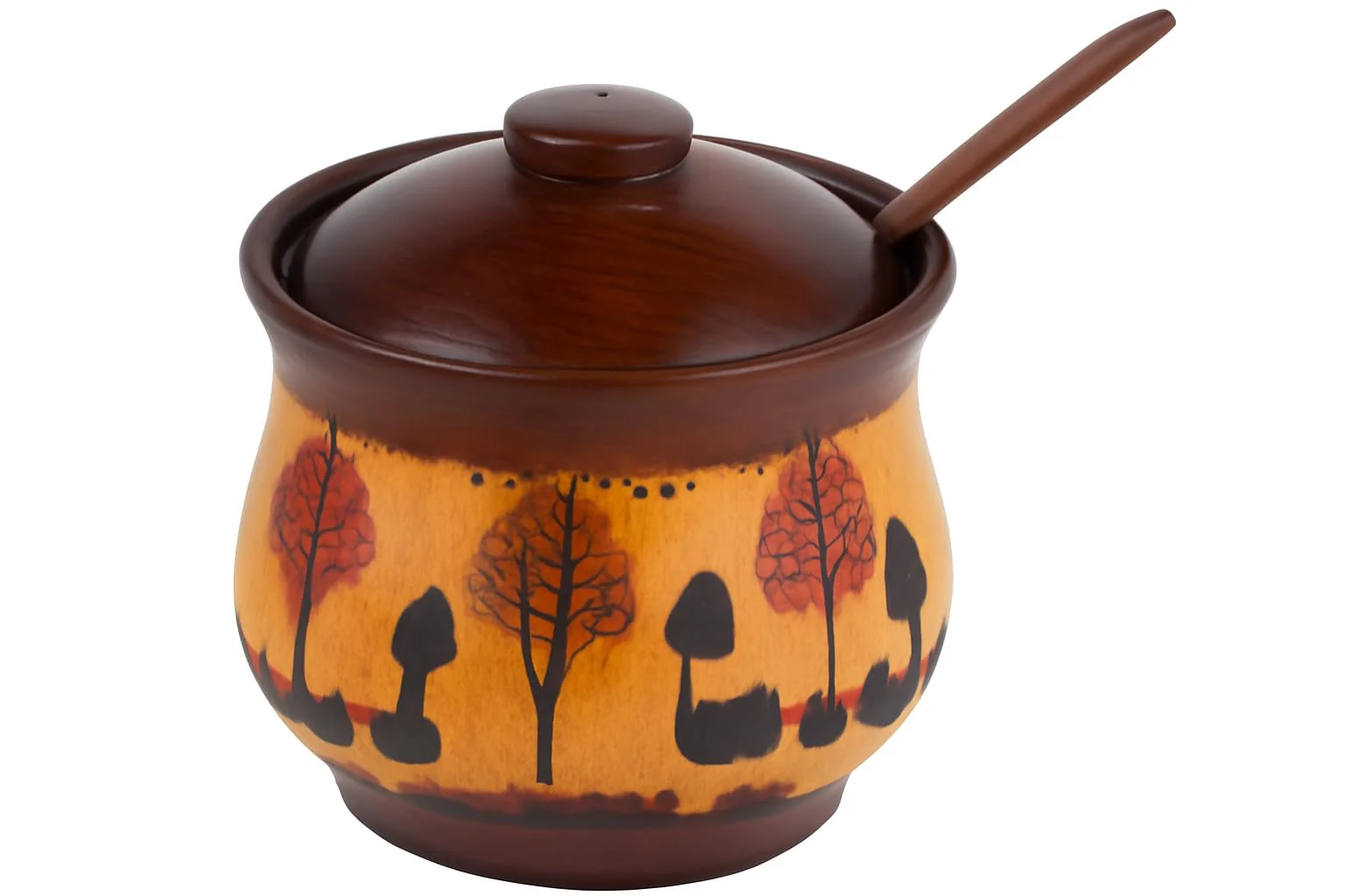 Hand Painted Wooden Sugar Pot with Spoon