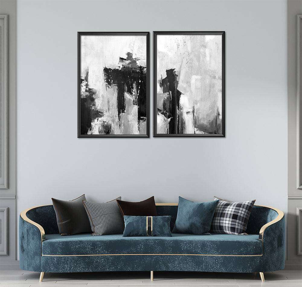 Black & White Rough Texture (2 Panel) Abstract Wall Art