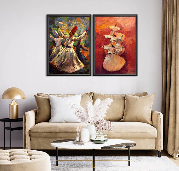 Darwesh Sufi Dancers Oil Paint Art (2 Panel) Digital Wall Art