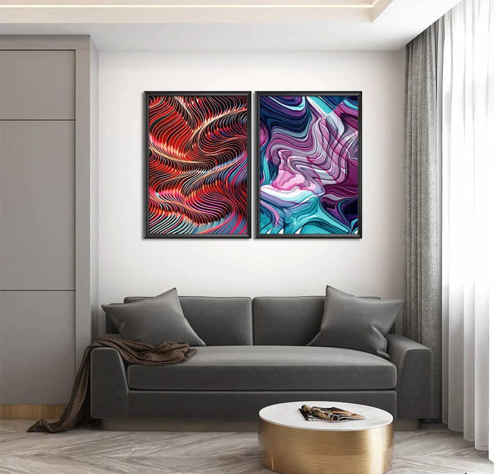 Red & Purple Colorful Abstract Waves (2 Panel) Digital Wall Art