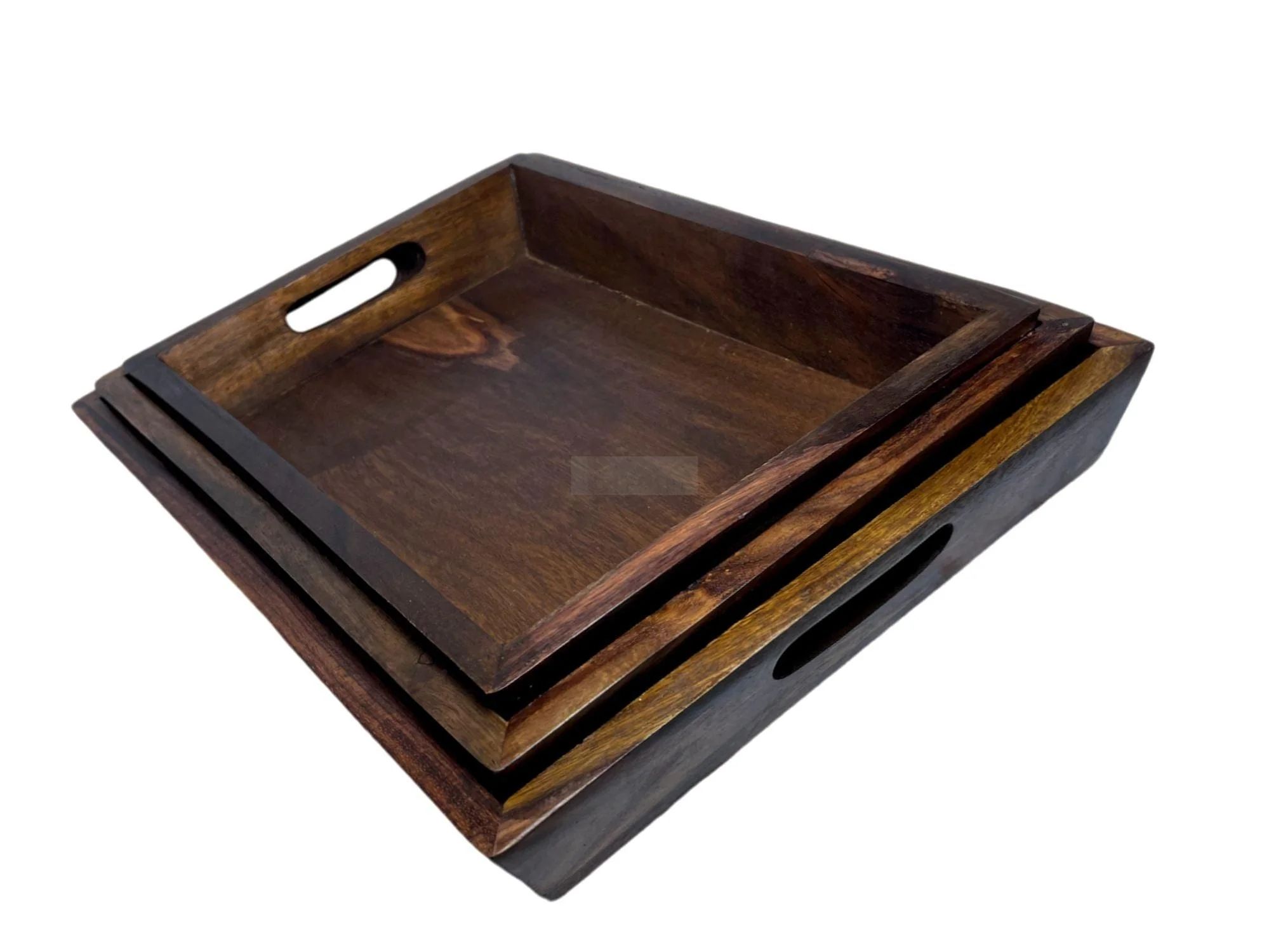 Set of Three Handcrafted Rosewood Trays