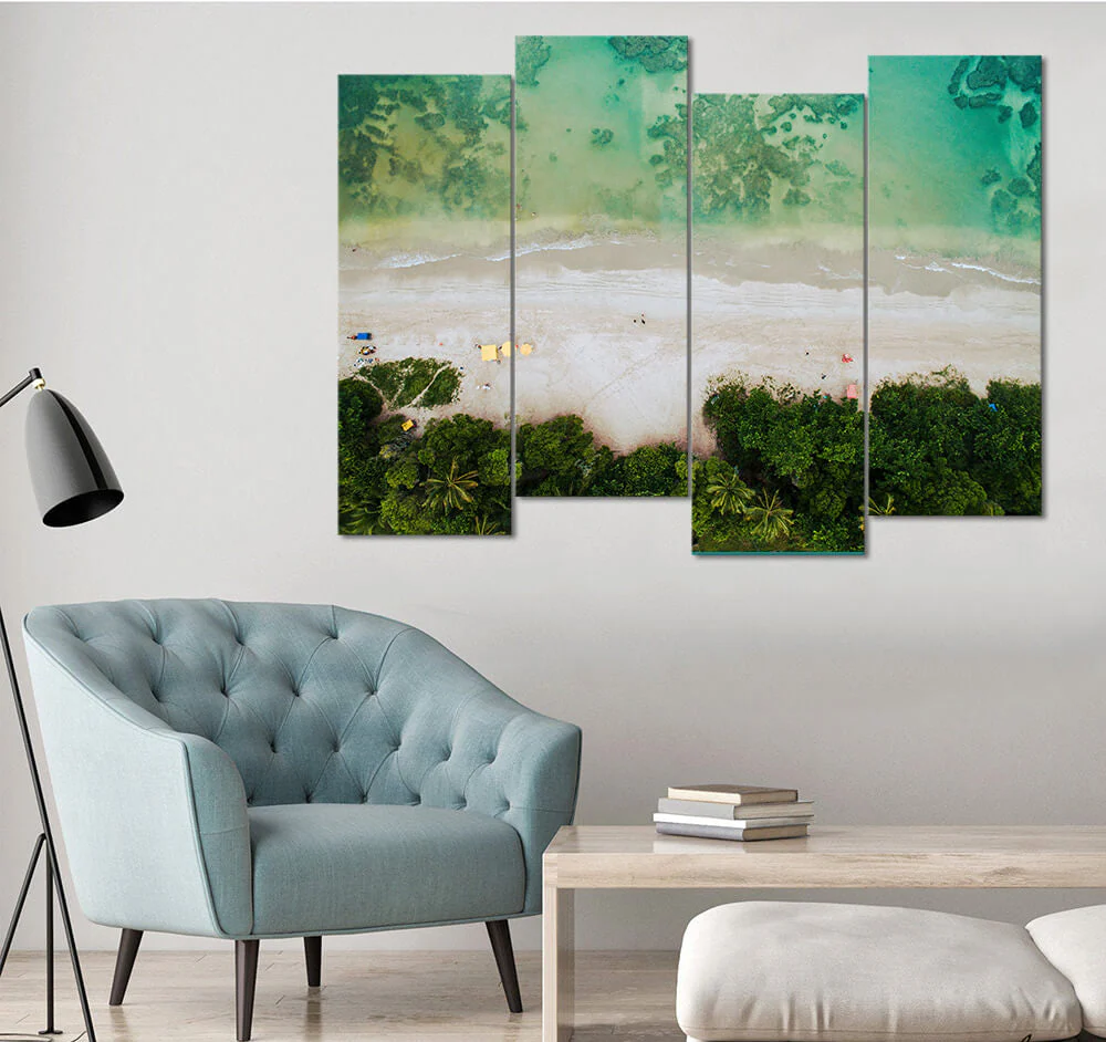 Green Ocean Beach (4 Panel) Landscape Wall Art