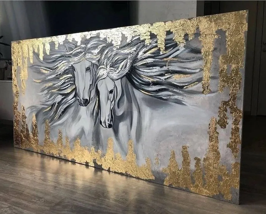 Abstract Horse Painting | Gold Leaf Art | Handmade Painting | Home Decor